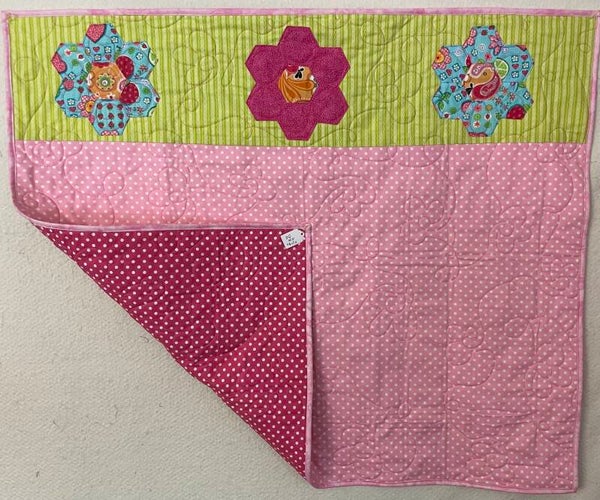 Baby Quilt with Hexies, Pink Backing