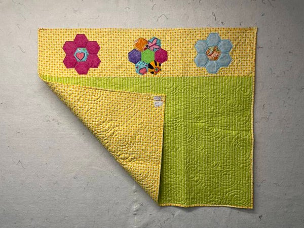 Baby Quilt Whimsical Hexies on Yellow and Green