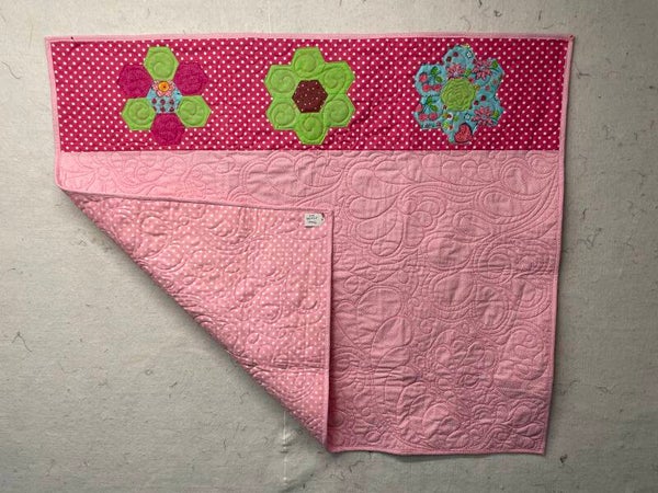 Baby Quilt Colorful Hexies on Pink Front and Pink Back