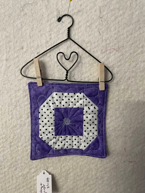 Mini Purple with Black and White Polka Dots Wall Hanging with Mini Hanger and Mini Clothespins