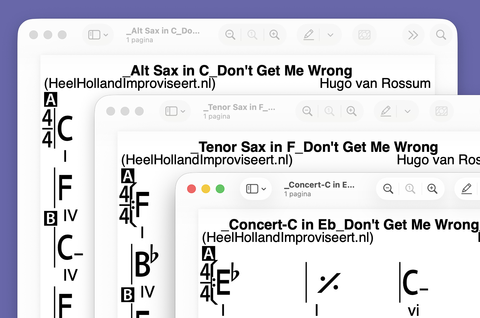 Don't Get Me Wrong C-Bb-Eb 3 pdf's & 52 oefentracks!