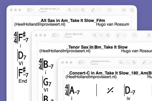 Take It Slow-PIANO-Solo C-Bb-Eb instrumenten 3 pdf's + 12 Oefentracks