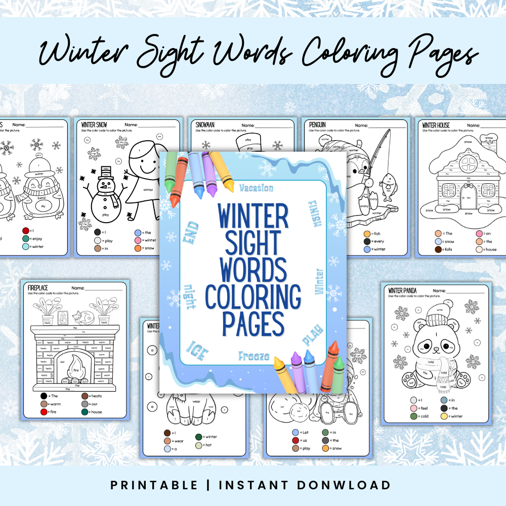 Winter Sight Words Coloring Pages