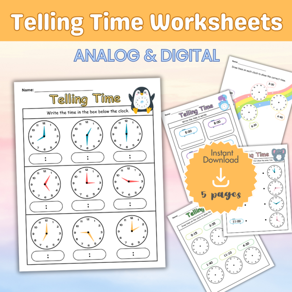 Telling Time Worksheets – Analog & Digital Clocks 🕒✨