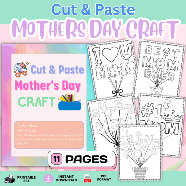 💐 Cut & Paste Mother’s Day Craft – Printable Activity for Kids 💐