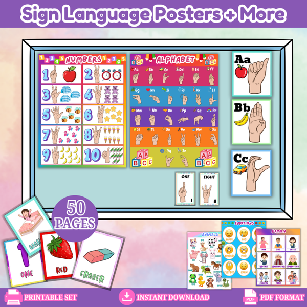 👐✨ Sign Language Bulletin Board Posters, Charts & Cards – Visual Learning Resource for Children