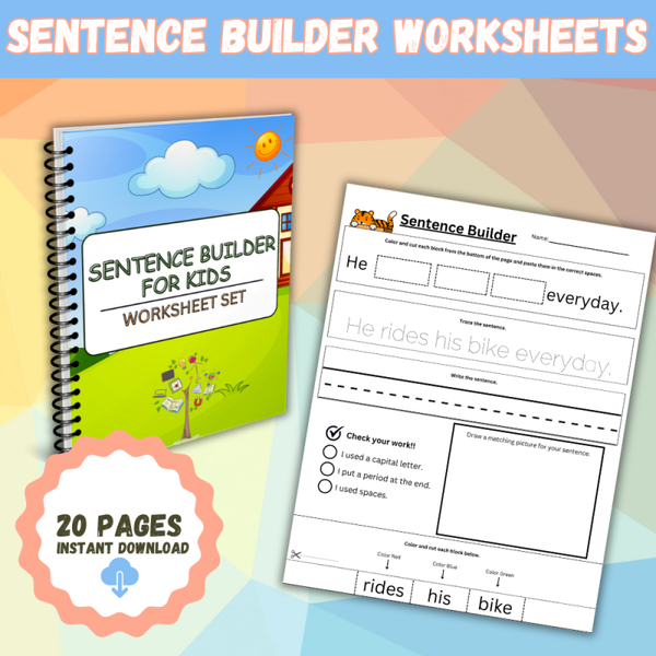 ✏️ Sentence Builder Worksheets – Printable Early Writing & Literacy Practice