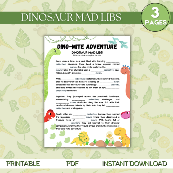 Dinosaur Mad Libs – Printable Word Game for Kids 🦖📝