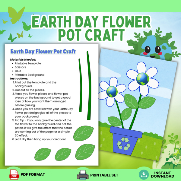 Earth Day Flower Pot Craft – Printable 3D Paper Activity 🌎🌸