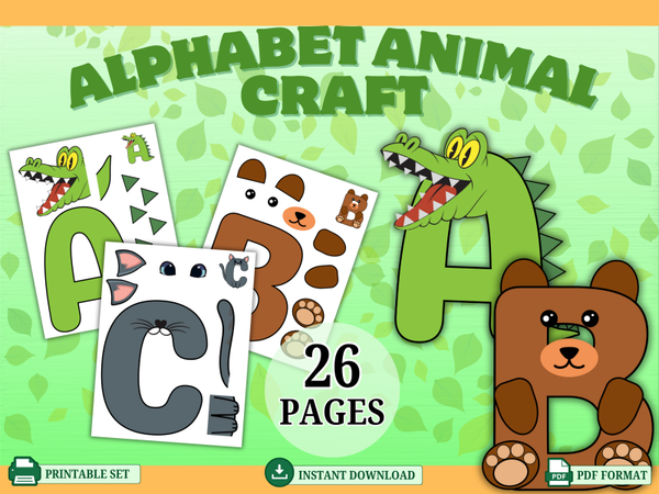 🐾 Alphabet Animal Craft – Printable A‑Z Letter Activity for Kids