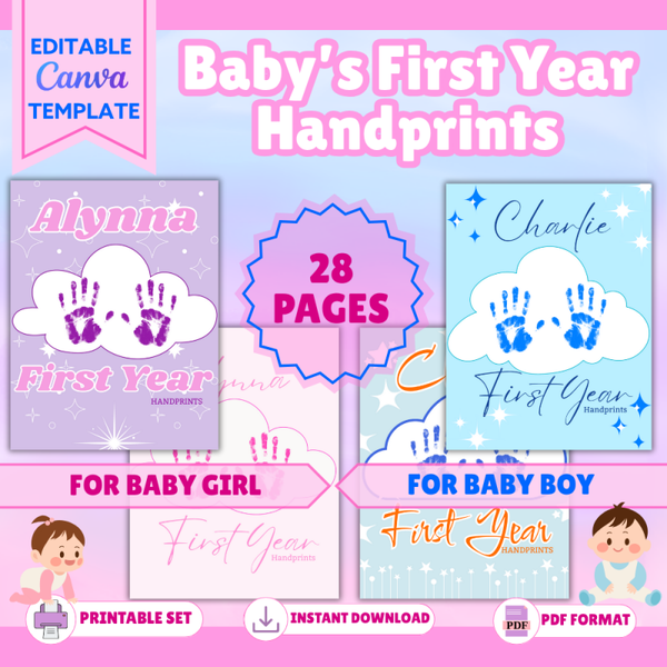 Baby’s First Year Handprint Keepsake – Printable Milestone Memory Chart