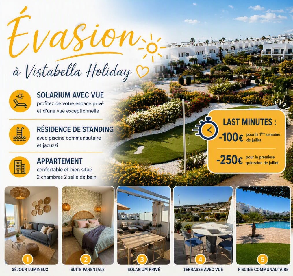 21037 VISTABELLA HOLIDAY -  VISTABELLA GOLF CAPRI VII - MAGNIFIQUEMENT DECORÉ - 2 CHAMBRES - 2 SDB - TERRASSE ET SOLARIUM AMÉNAGÉ - URBANISATION FERMEE AVEC PISCINE PETANQUE ET GOLF
