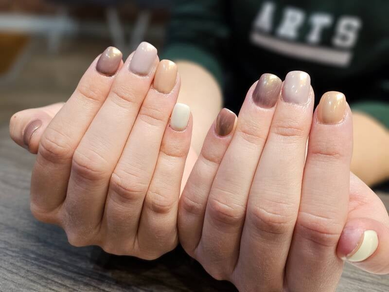 This image shows natural colours gel nails, know also as BIAB Manicure