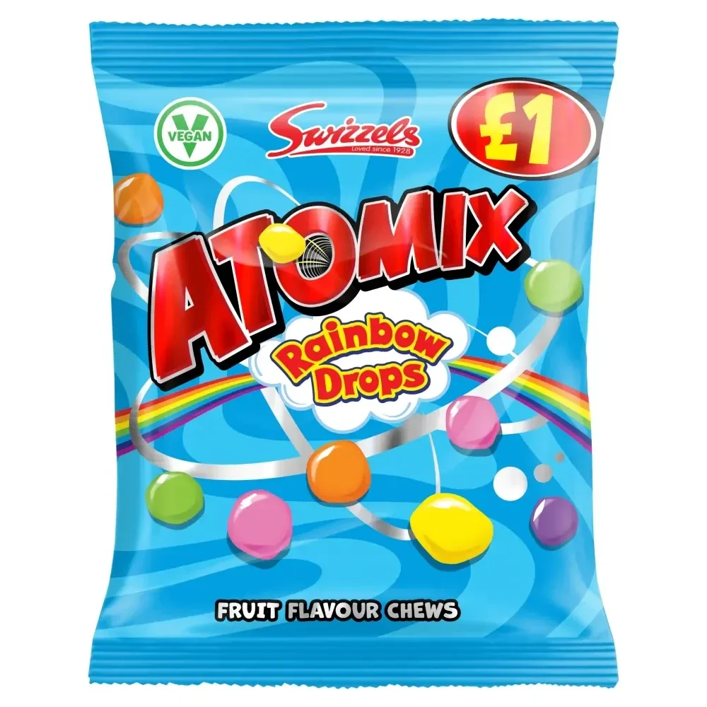 Swizzels Atomix Rainbow Drops Fruit Flavour Chews 100g