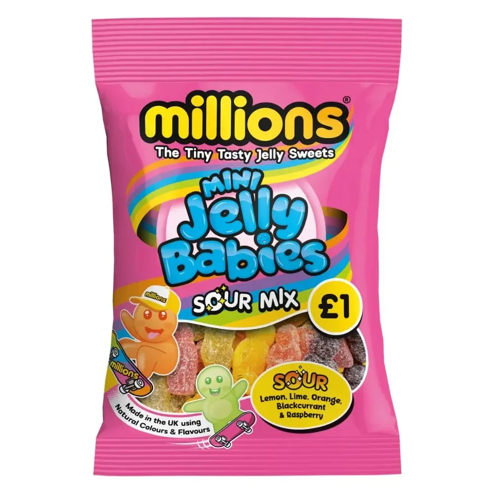 Millions Mini Jelly Babies Sour Mix Bag 100g