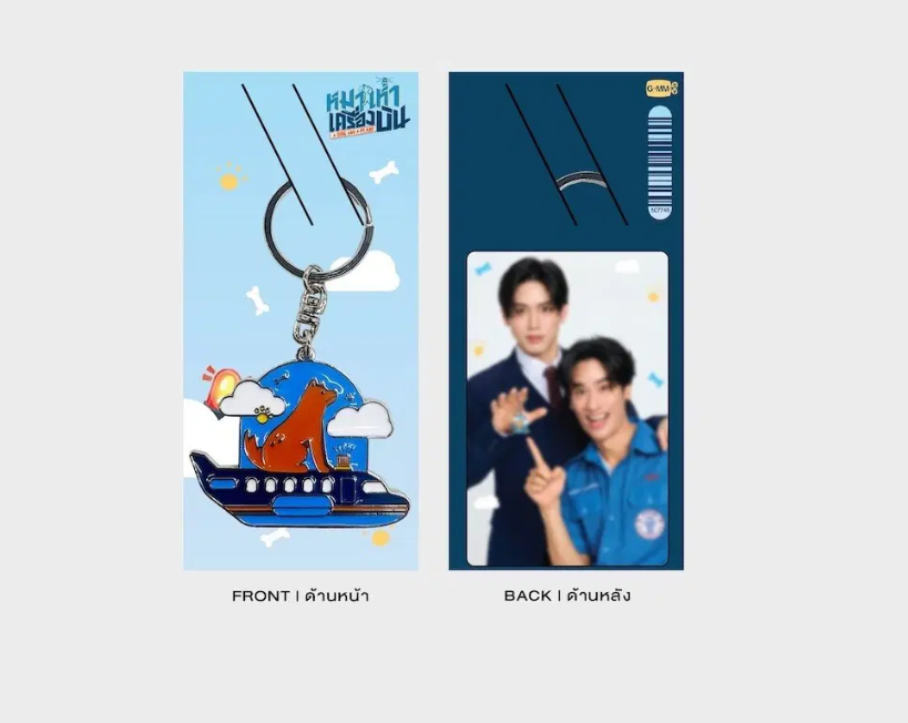 A dog and a plane keychain