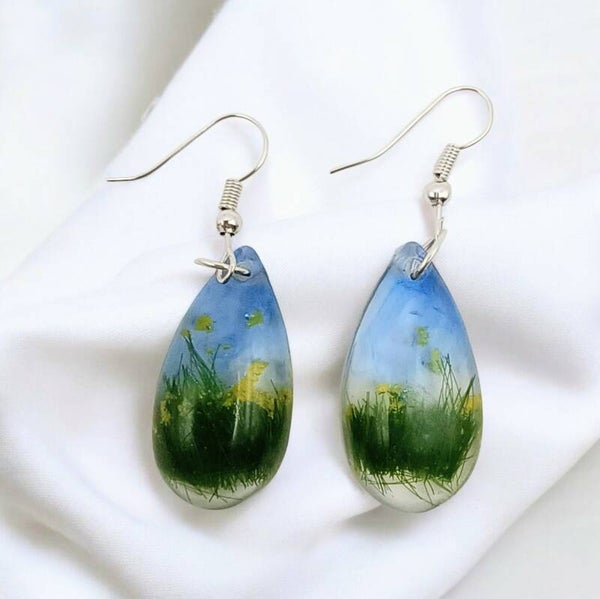 💧Boucles d'oreilles - Collection Gouttes Enchantées - Les Murmures de la Prairie II - 30 mm.