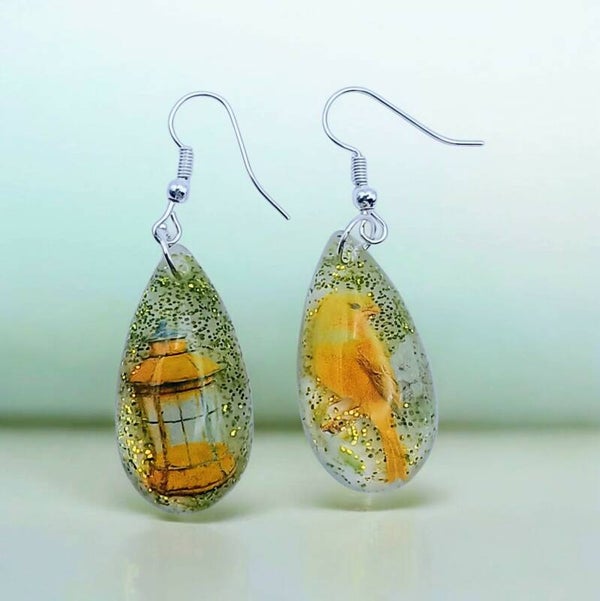 💧Boucles d'oreilles - Collection Gouttes Enchantées - Canari - 30 mm.