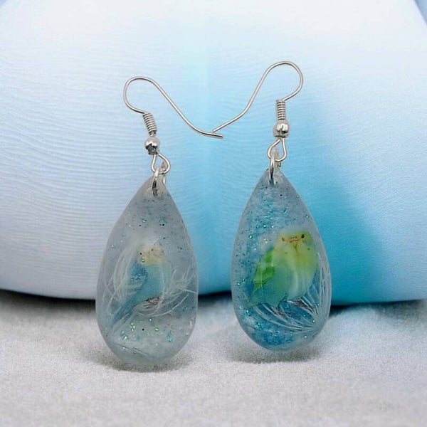💧Boucles d'oreilles - Collection Gouttes Enchantées - Perruche - 30 mm.