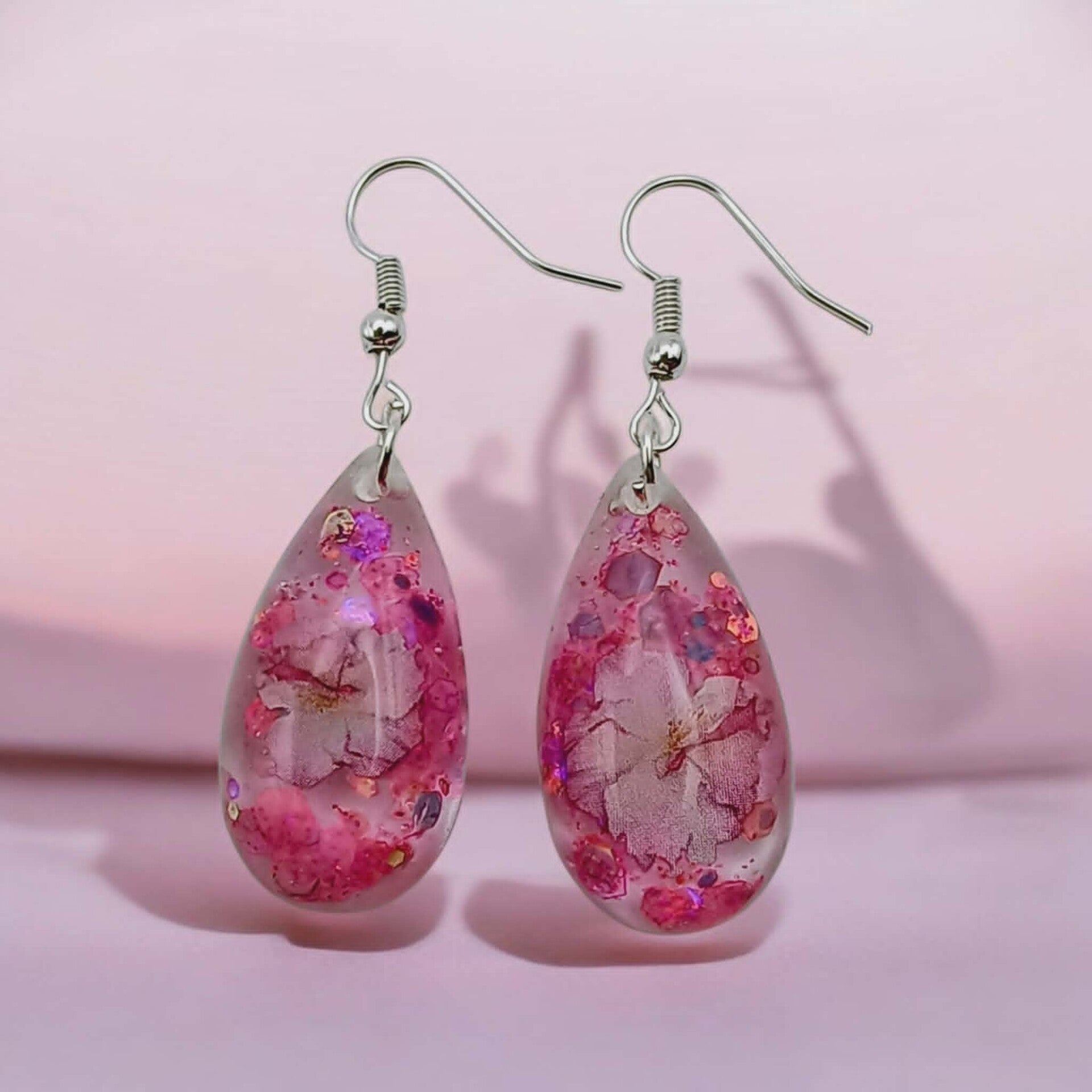 💧Boucles d'oreilles - Collection Gouttes Enchantées & Lumineuses - "Douceur de Cerisier" -  30 mm.
