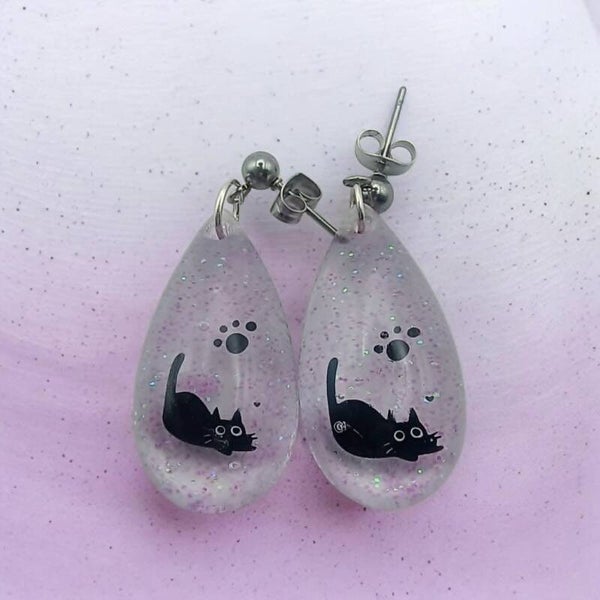 🐾 Boucles d'oreilles - Collection Gouttes Enchantées - Cat's Corner - Brume de Lilas.