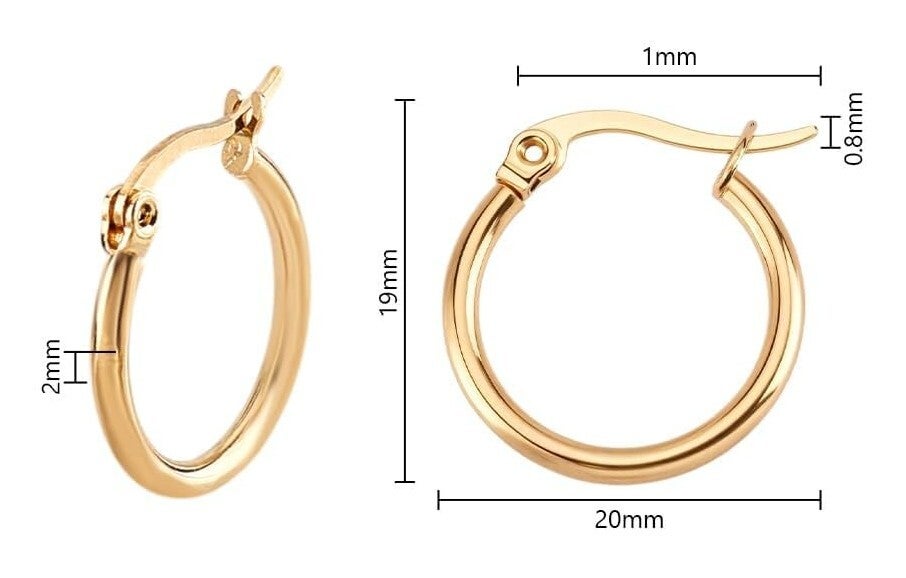 Créoles Dorées 20 mm épaisses - Fermoir clipsé.