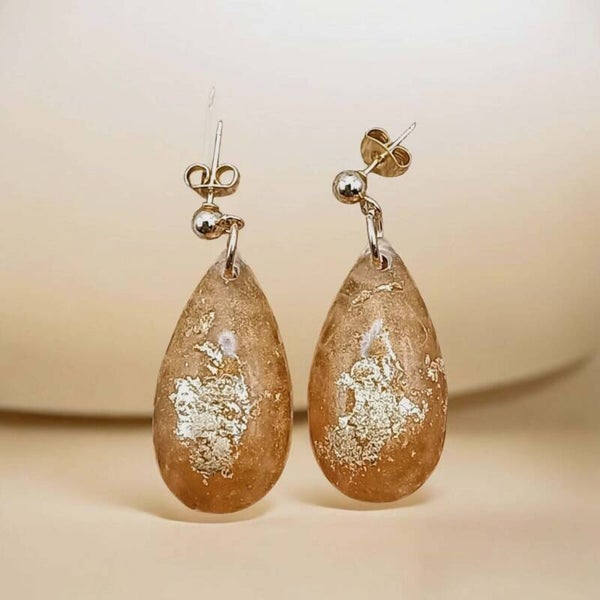 🧡✨Boucles d'oreilles - Gouttes Essentielles "Ambre Doré".