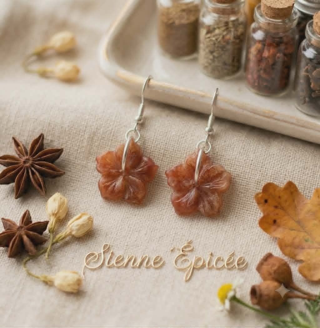 🌸 Boucles d'Oreilles fleurs - Sienne Épicée - 15 mm.