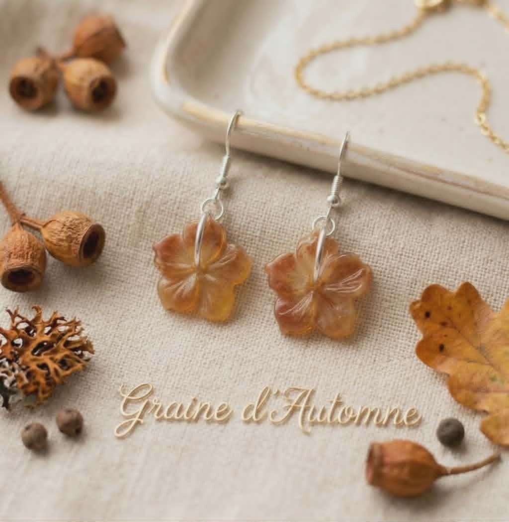 🌸 Boucles d'Oreilles fleurs -  Graine d'Automne - 15 mm.