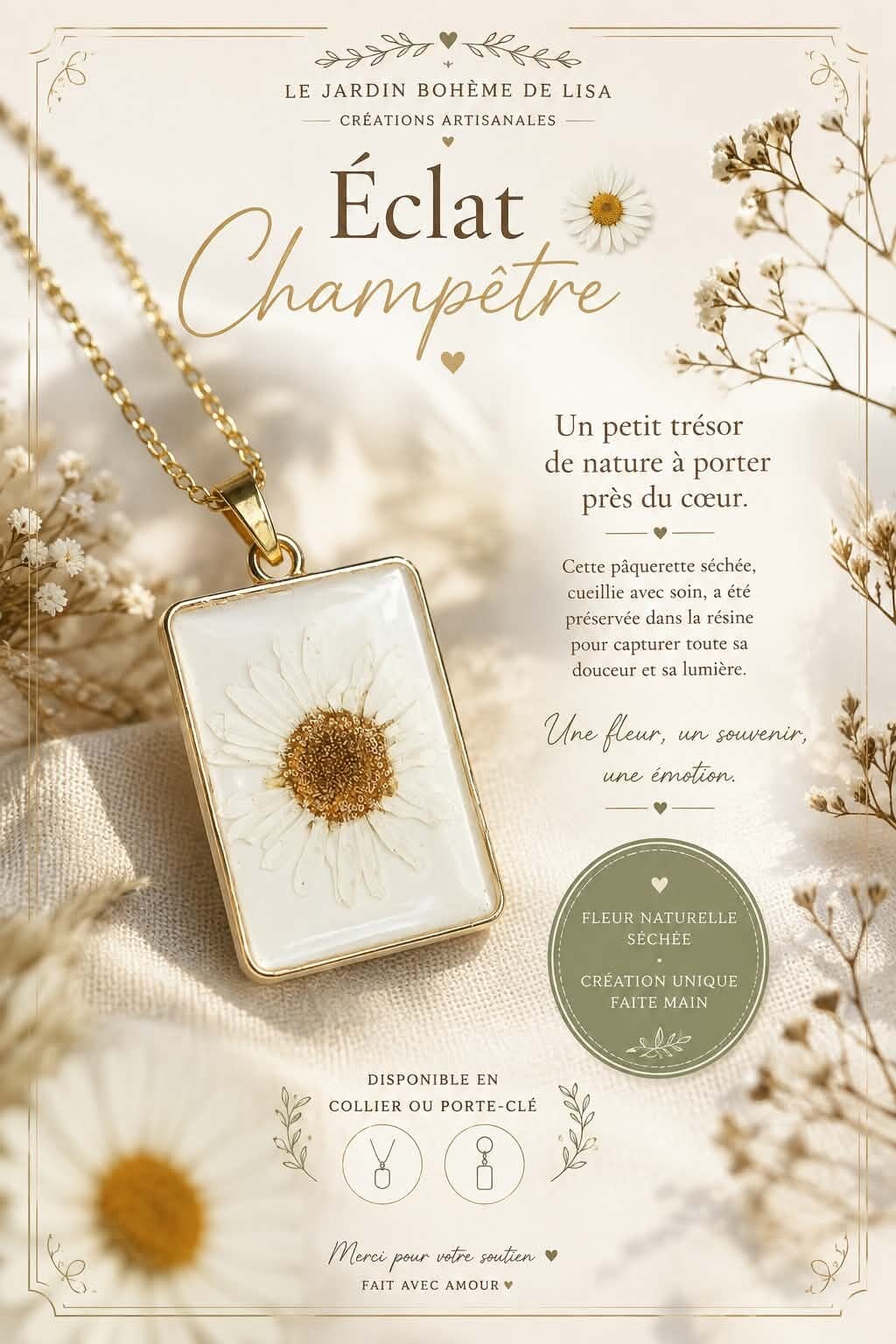 🤍Collier fleurs séchées -  "Éclat Champêtre". 🤍