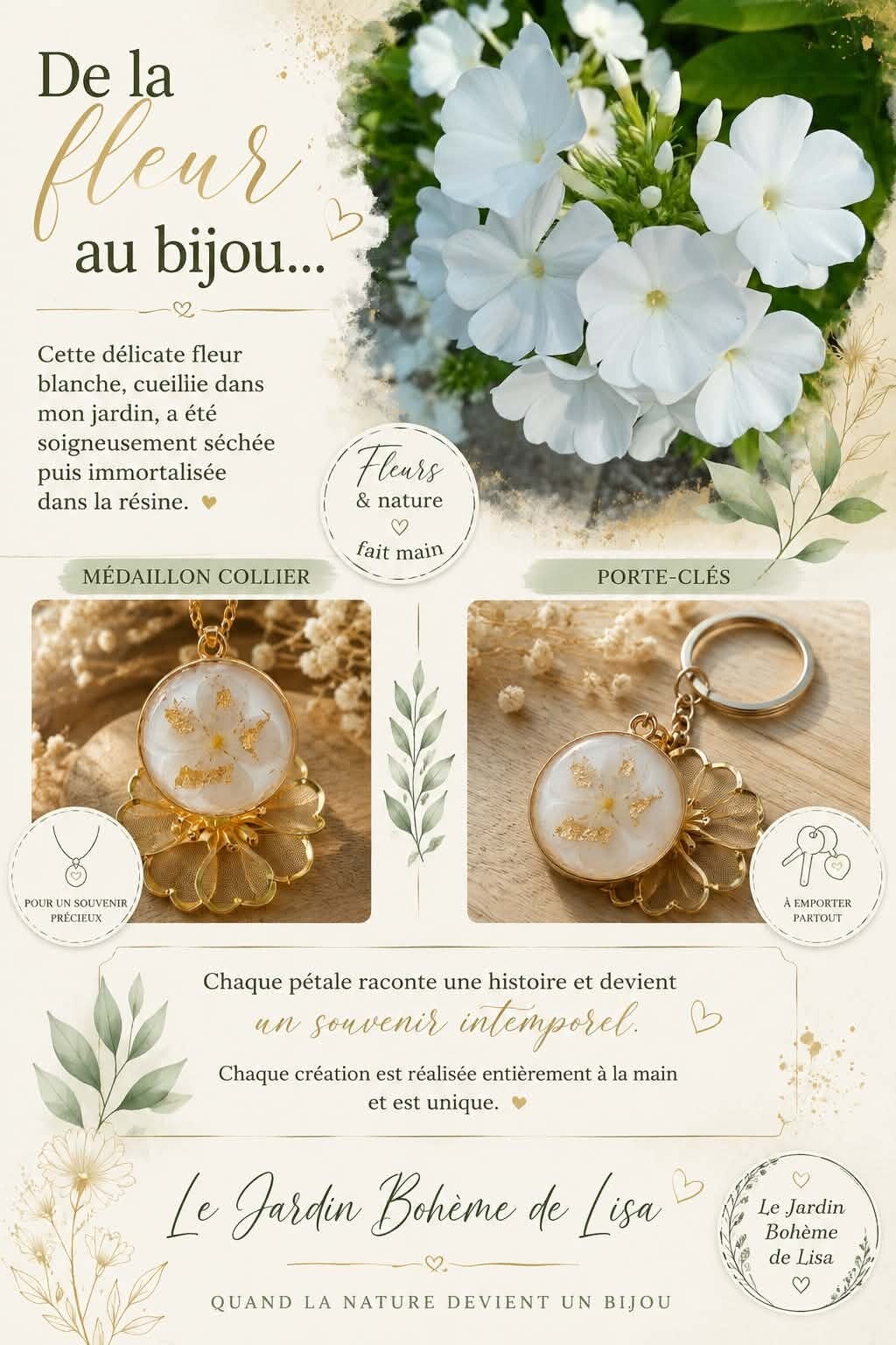 🌿Collier fleurs séchées - "Souffle de Phlox". 🤍