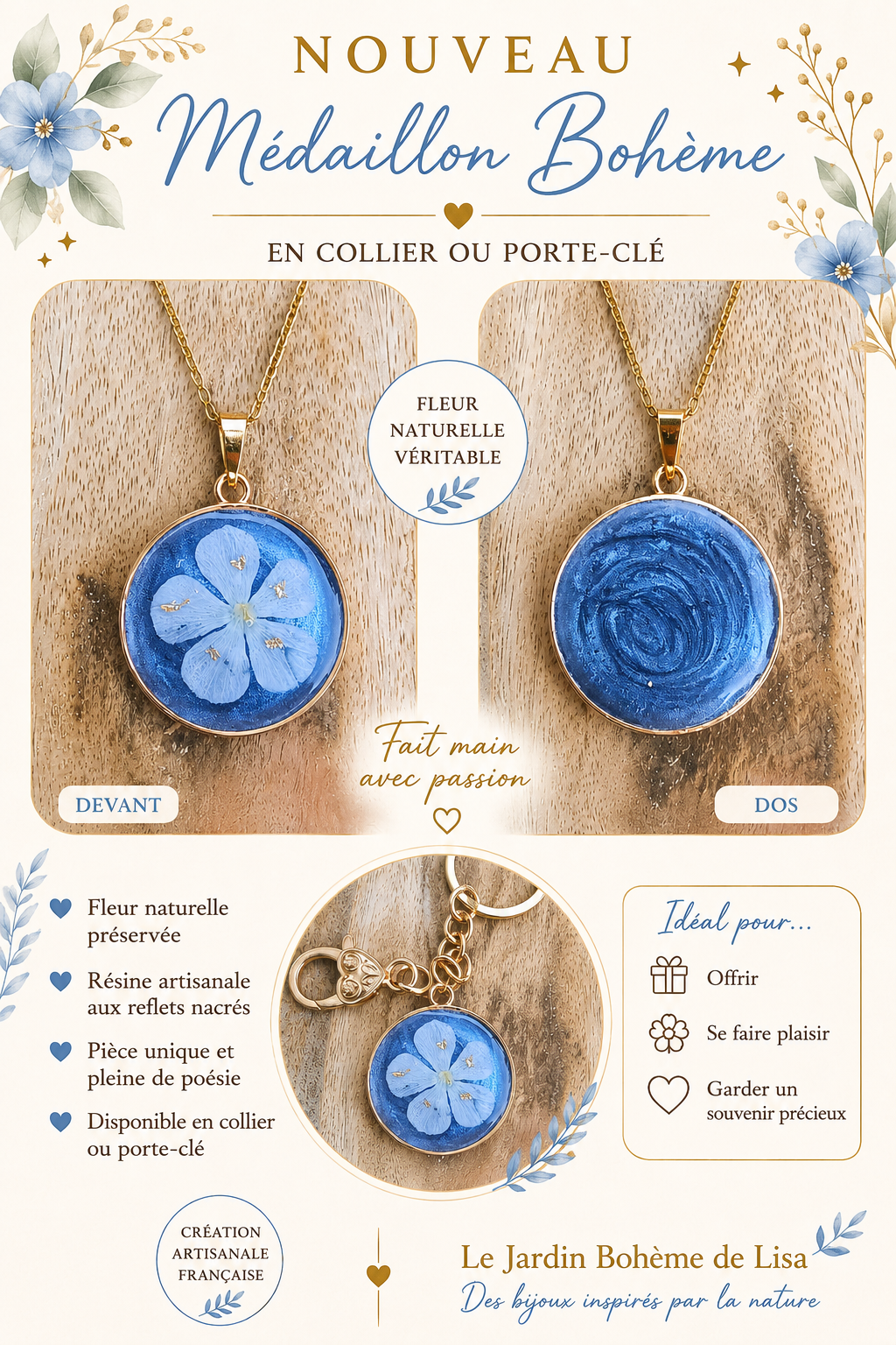 💜Collier fleurs séchées - "Douceur de Lilas".