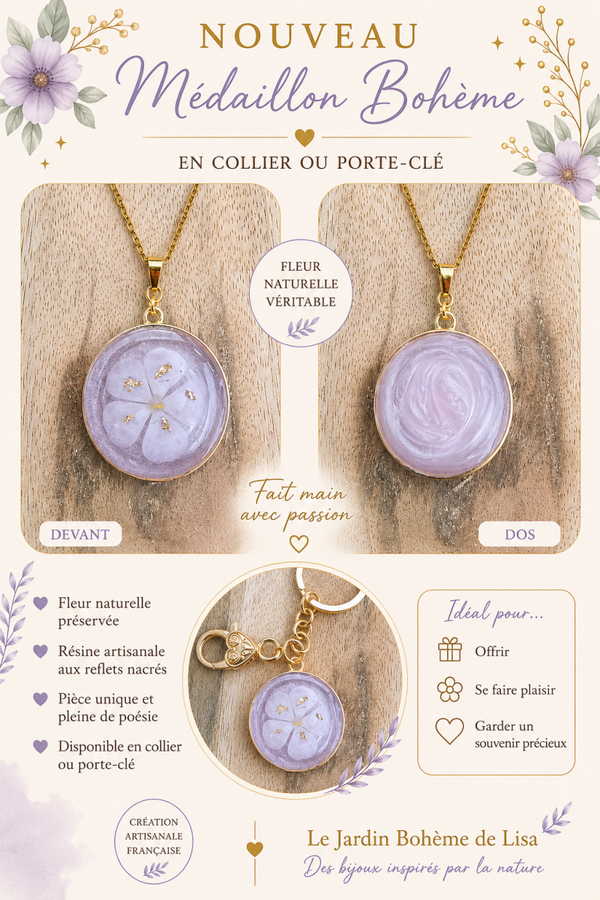 🩷Porte clé fleurs séchées - "Roséa".