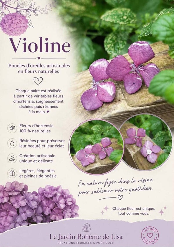 💜 Boucles d'Oreilles fleurs séchées - "Violine".