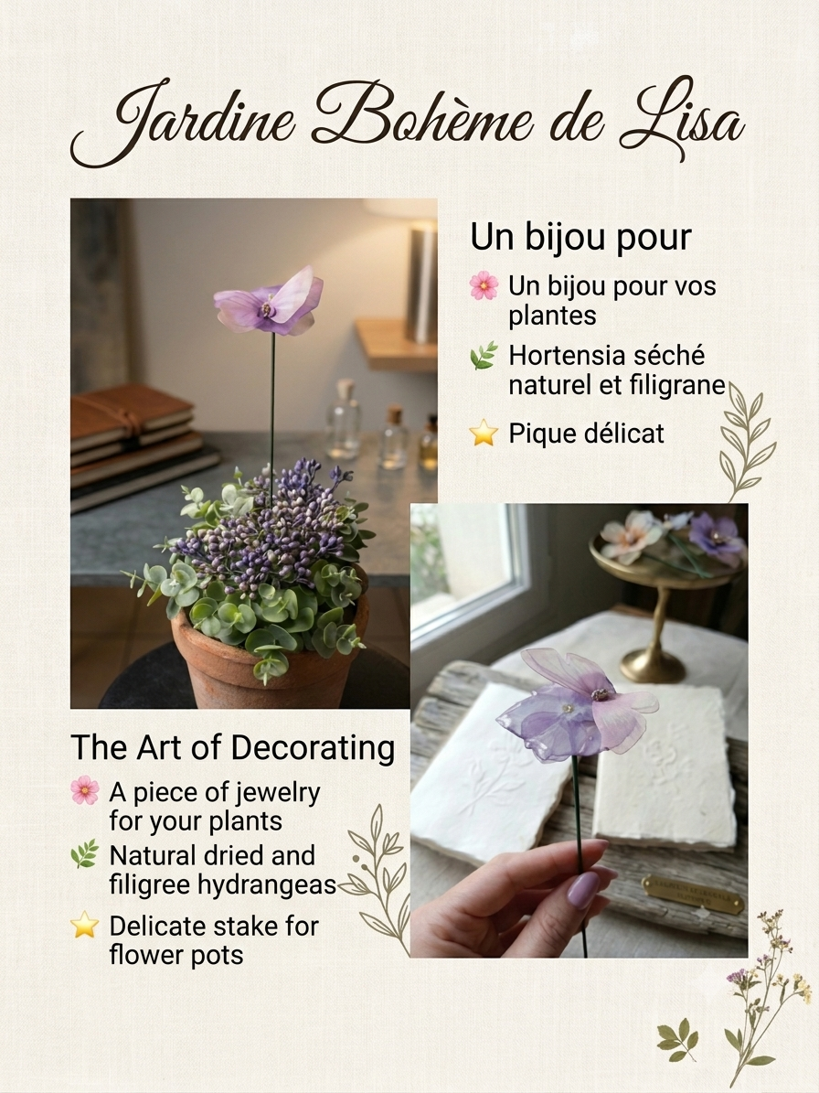🌿Pique Décoratif "Hortensia Éternel" – Bijou de Plante Bohème.🌿
