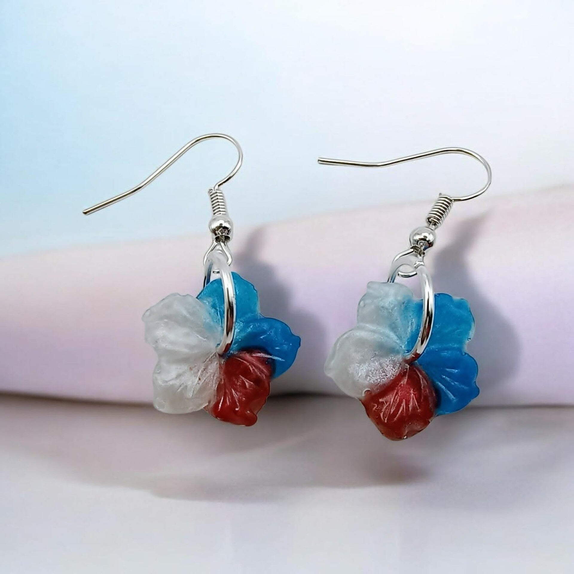 🌸 Boucles d'Oreilles fleurs - Allez les Bleus ! - 15 mm.