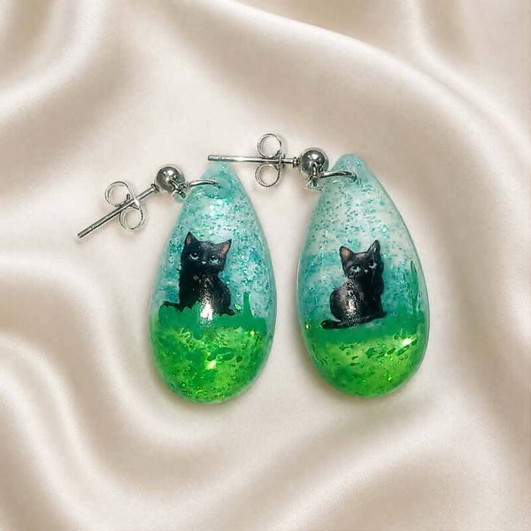 🐾 Boucles d'oreilles - Collection Gouttes Enchantées - The Black Cat's Dream.