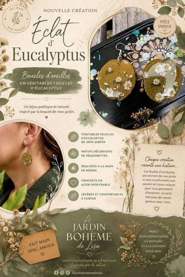 🌿Boucles d'Oreilles fleurs séchées - "Éclat d'Eucalyptus".
