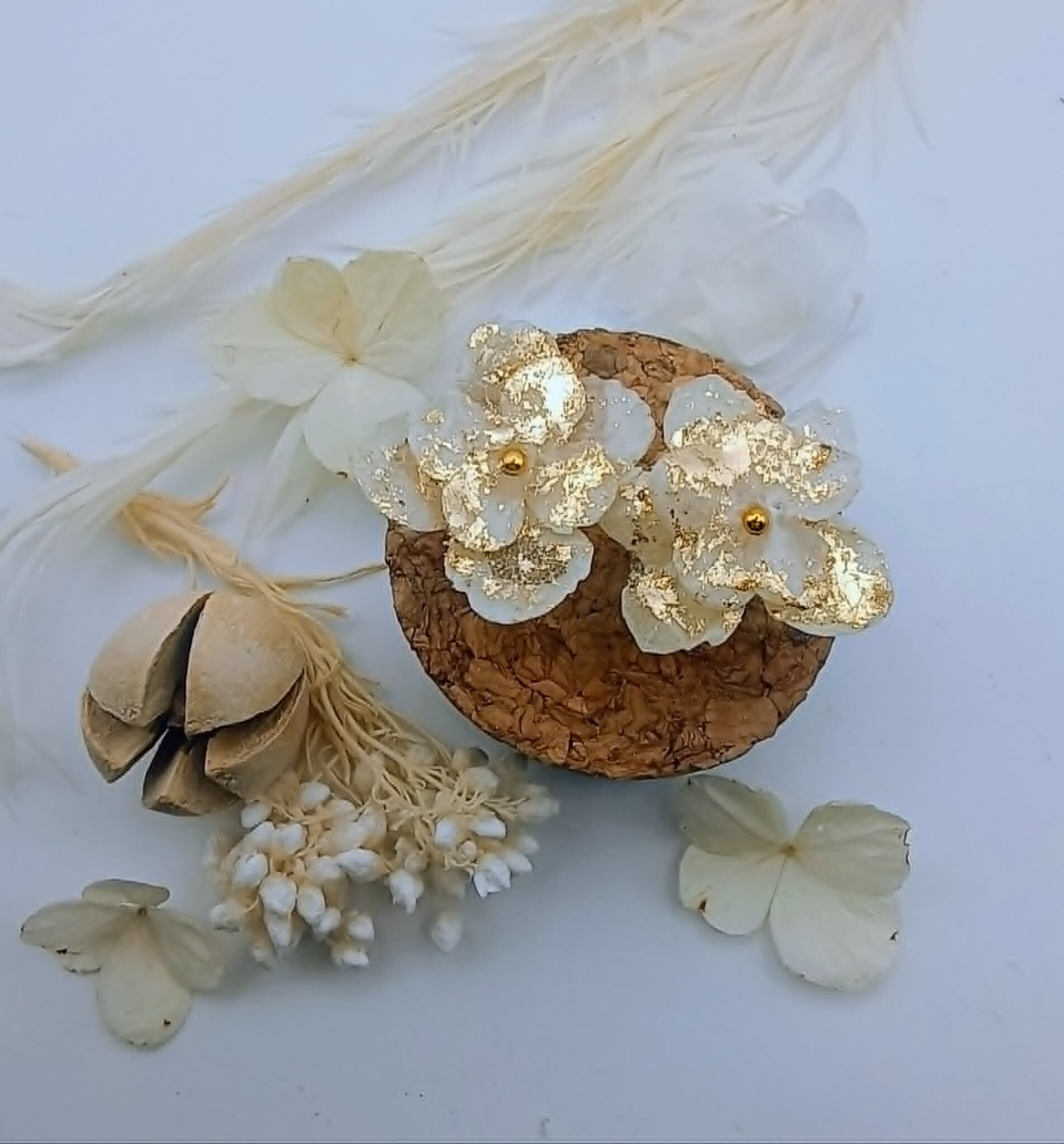 🌿Boucles d'oreilles fleurs séchées "Dentelle d'Hortensia" – Fleurs Doubles.