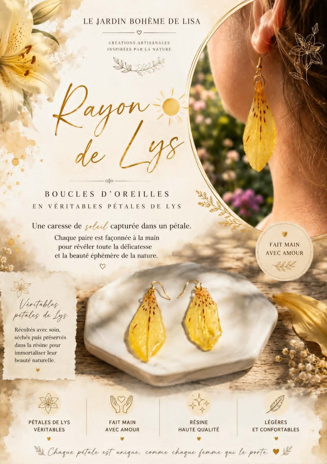 ☀️ Boucles d'Oreilles fleurs séchées - "Rayon de Lys". ☀️