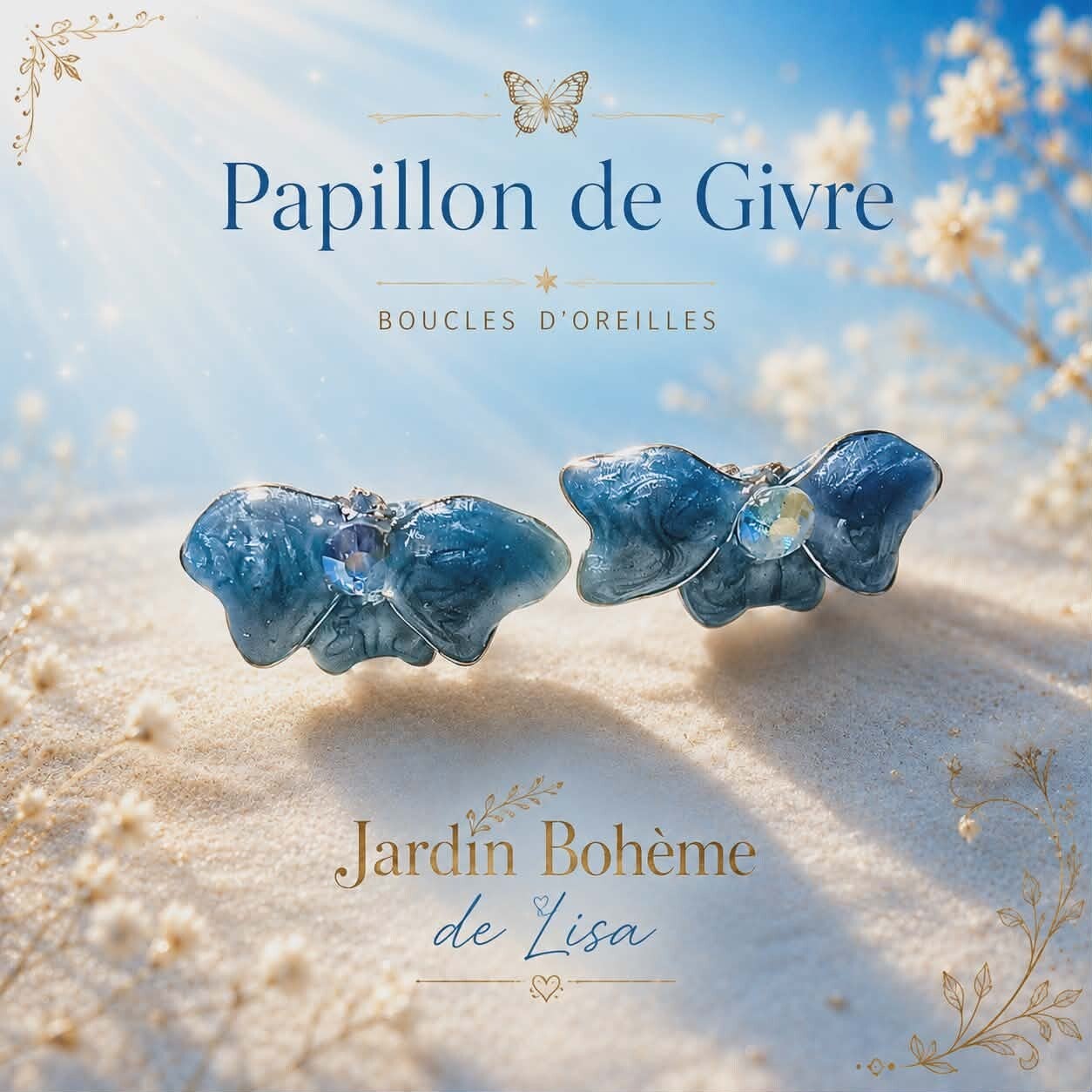 🦋 Boucles d'Oreilles Fleur en Résine - Papillon de Givre.