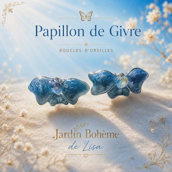🦋 Boucles d'Oreilles Fleur en Résine - Papillon de Givre.
