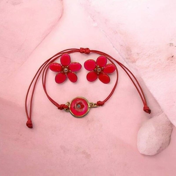 🌹Boucles d'oreilles Fleur en Résine - Ruby - Parure.