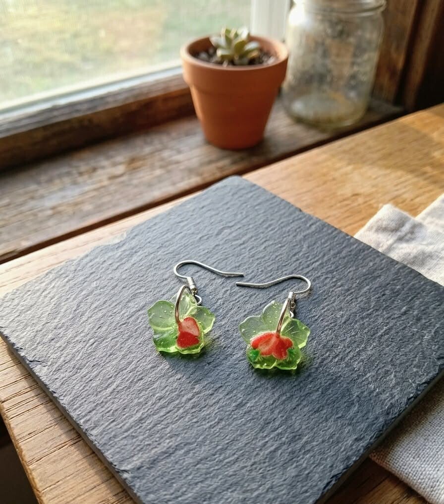 🌸 Boucles d'oreilles fleurs - Fraise Bohème -15 mm.