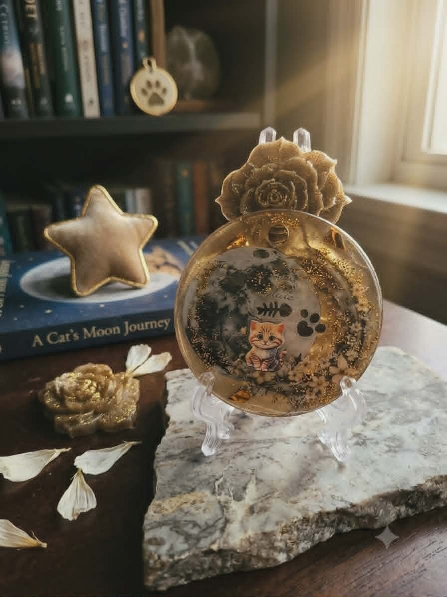 🌙🐱Médaillon Artisanat d'Art –  L'Étoile de Paillette. 🐱🌙