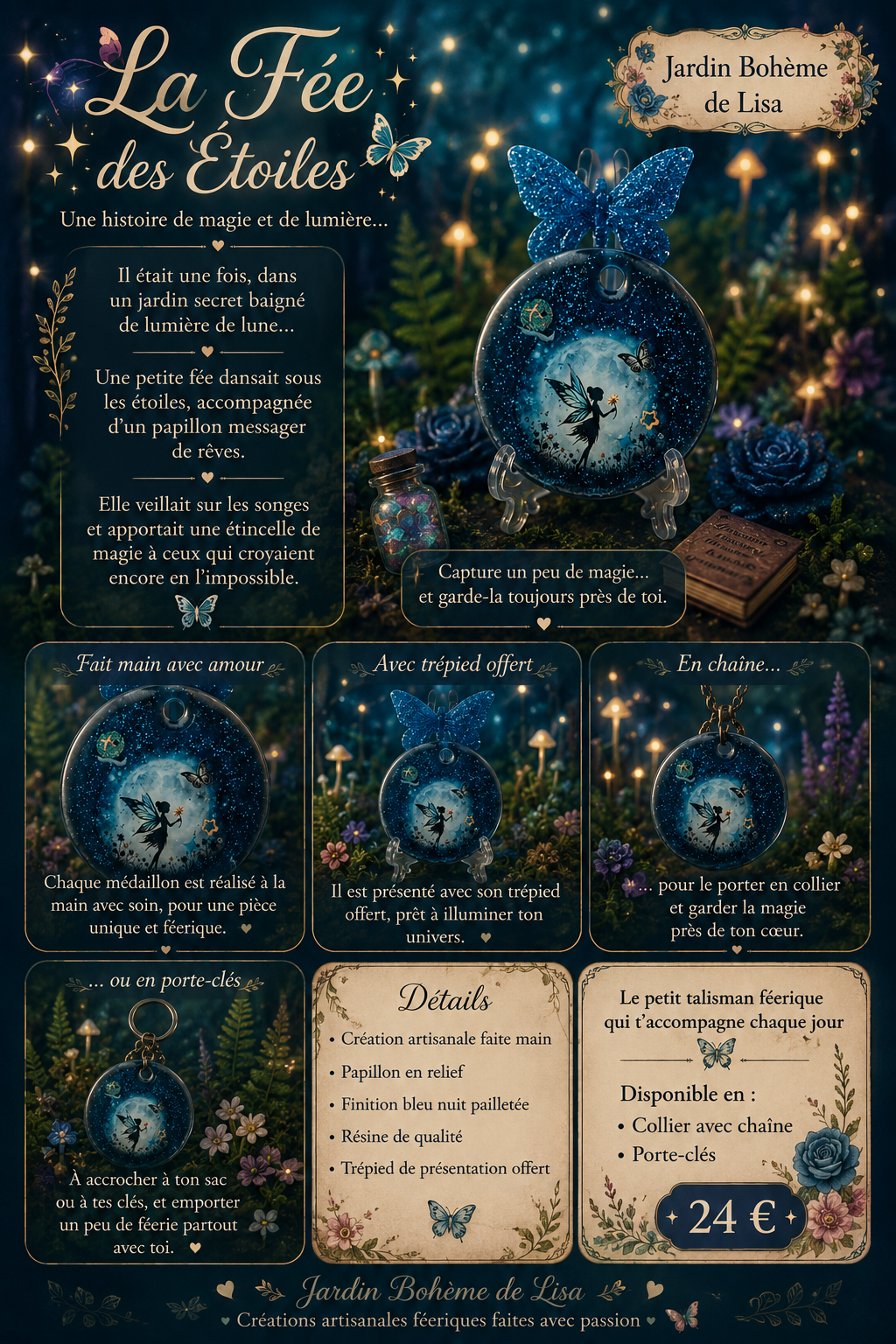 🧚Médaillon Artisanat d'Art - La Fée des Étoiles 🧚