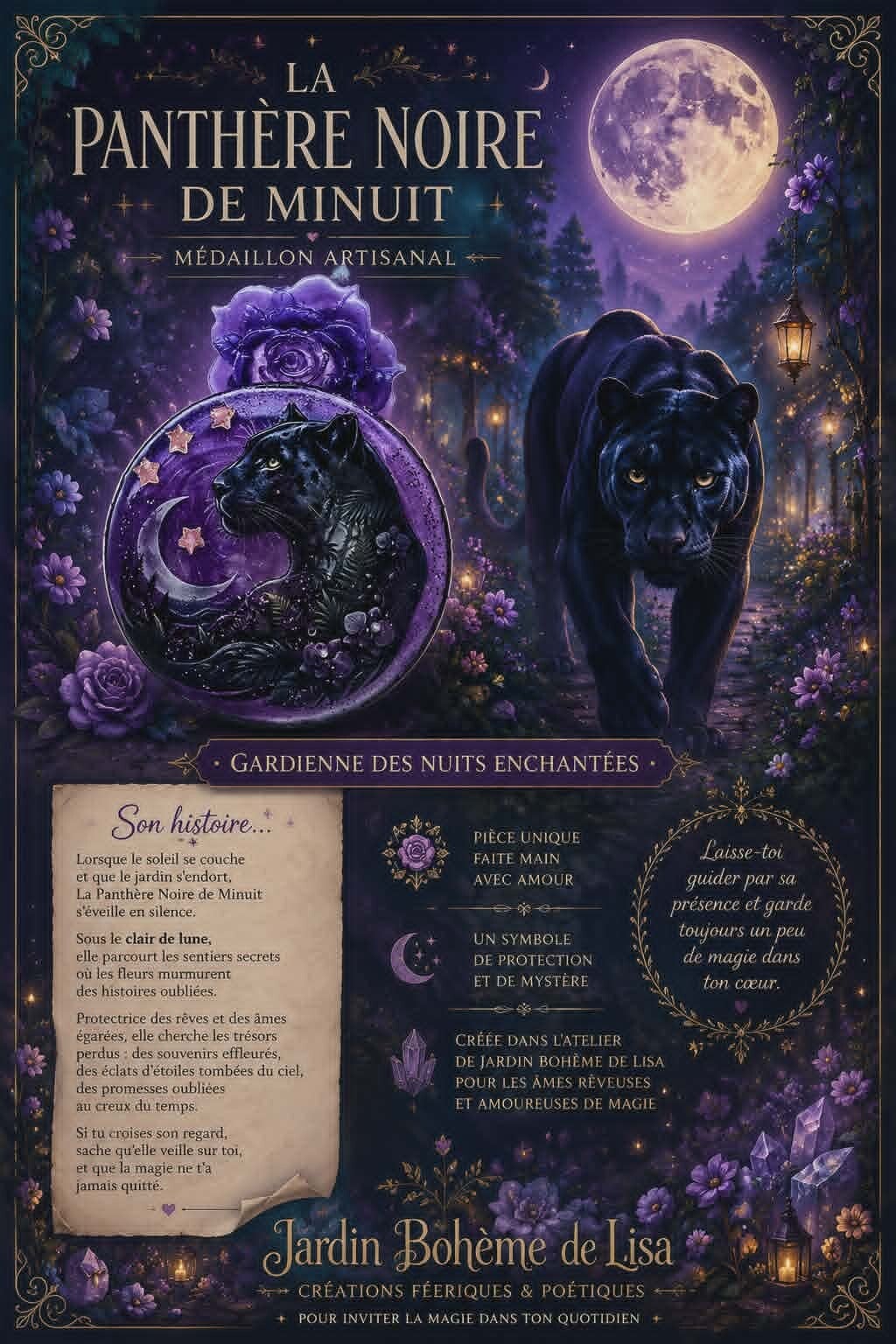 🐆🌙 Médaillon Artisanat d'Art – La Panthère Noire de Minuit 🌙🐆.