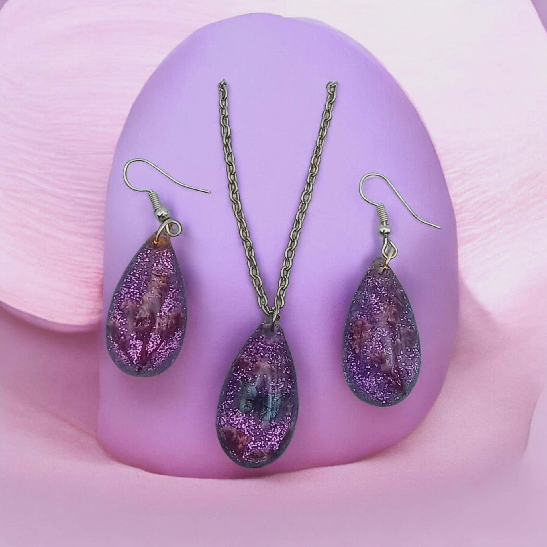 💜 Parure "Jardin de Provence" – Collection Gouttes de Rosée.