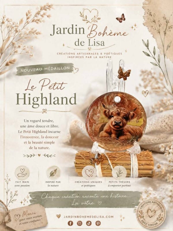 🤎🐮Médaillon Artisanat d'Art - Le Petit Highland 🤎🐮.