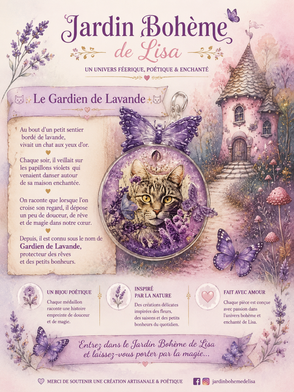 ✨🐱Médaillon Artisanat d'Art – Le Gardien de Lavande. 🐱✨